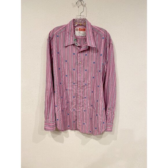 Robert Graham Shirt Mens XL Multi Stripe Button Up Blue Floral Embroidery - Picture 1 of 5